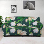 White Tulip Pattern Print Sofa Cover