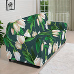 White Tulip Pattern Print Sofa Cover