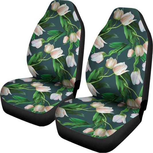 White Tulip Pattern Print Universal Fit Car Seat Covers