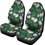 White Tulip Pattern Print Universal Fit Car Seat Covers