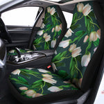White Tulip Pattern Print Universal Fit Car Seat Covers