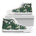 White Tulip Pattern Print White High Top Sneakers