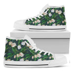 White Tulip Pattern Print White High Top Shoes