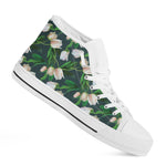 White Tulip Pattern Print White High Top Shoes