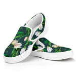 White Tulip Pattern Print White Slip On Shoes