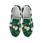 White Tulip Pattern Print White Slip On Shoes