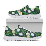 White Tulip Pattern Print White Sneakers