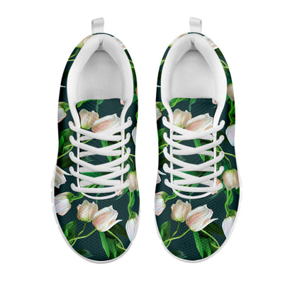 White Tulip Pattern Print White Sneakers