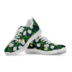 White Tulip Pattern Print White Sneakers
