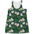 White Tulip Pattern Print Women's Racerback Tank Top