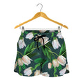 White Tulip Pattern Print Women's Shorts