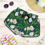 White Tulip Pattern Print Women's Shorts