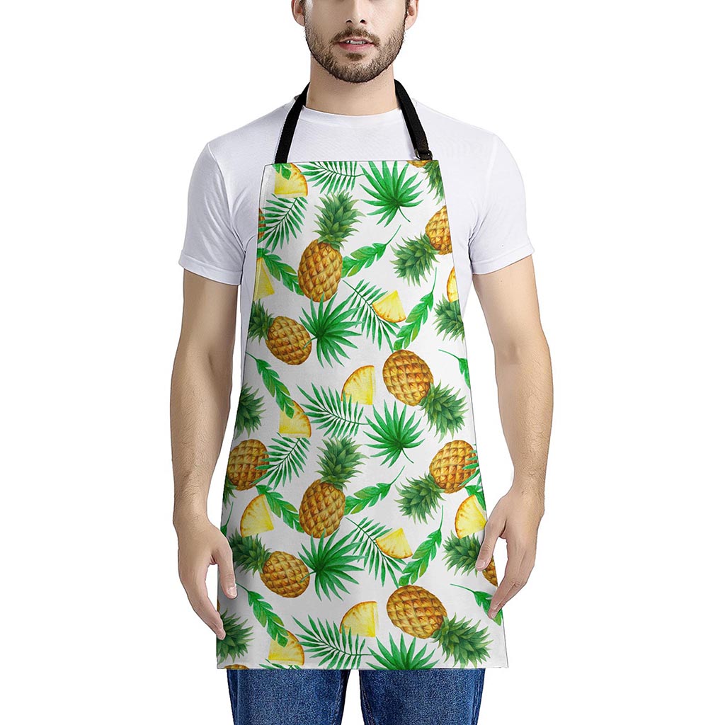 White Watercolor Pineapple Pattern Print Apron
