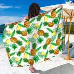 White Watercolor Pineapple Pattern Print Beach Sarong Wrap