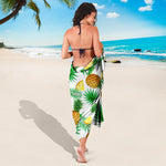 White Watercolor Pineapple Pattern Print Beach Sarong Wrap