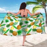 White Watercolor Pineapple Pattern Print Beach Sarong Wrap