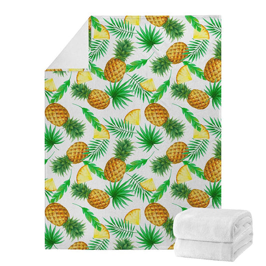 White Watercolor Pineapple Pattern Print Blanket