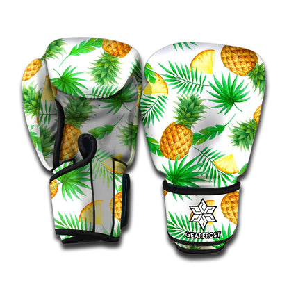 White Watercolor Pineapple Pattern Print Boxing Gloves