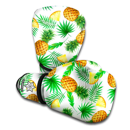 White Watercolor Pineapple Pattern Print Boxing Gloves
