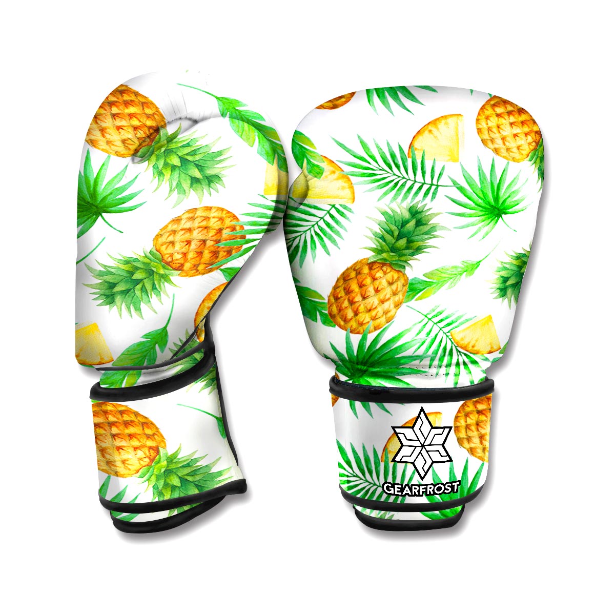 White Watercolor Pineapple Pattern Print Boxing Gloves