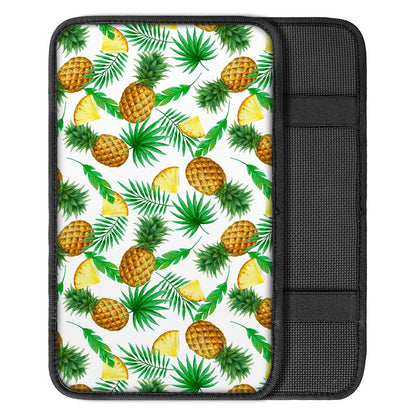 White Watercolor Pineapple Pattern Print Car Center Console Cover