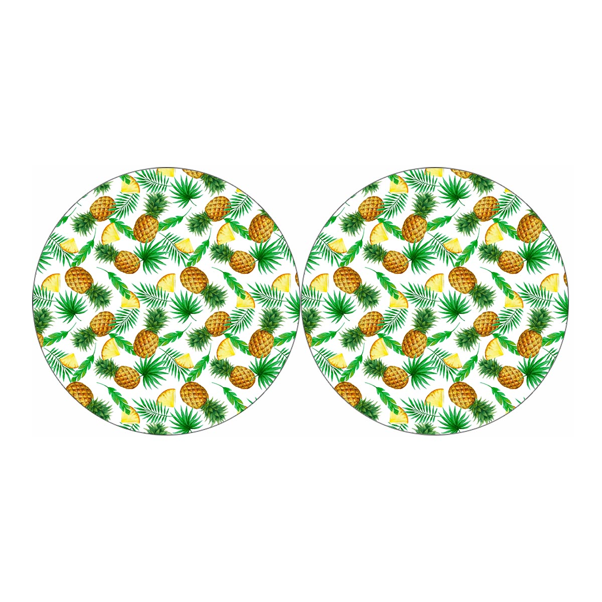 White Watercolor Pineapple Pattern Print Car Coasters