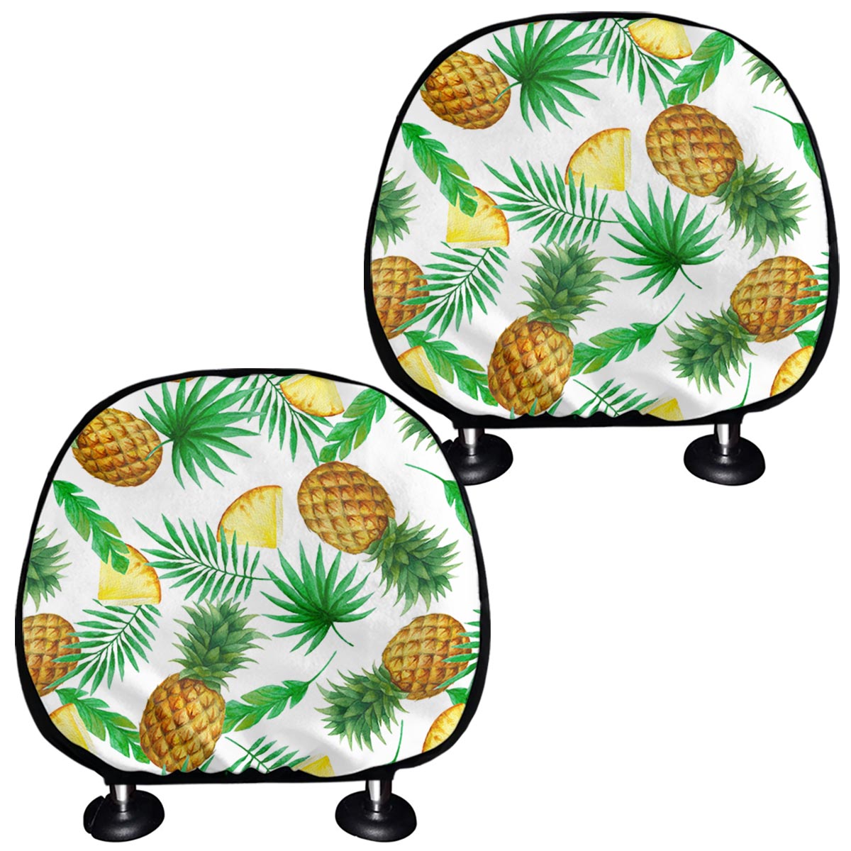 White Watercolor Pineapple Pattern Print Car Headrest Covers