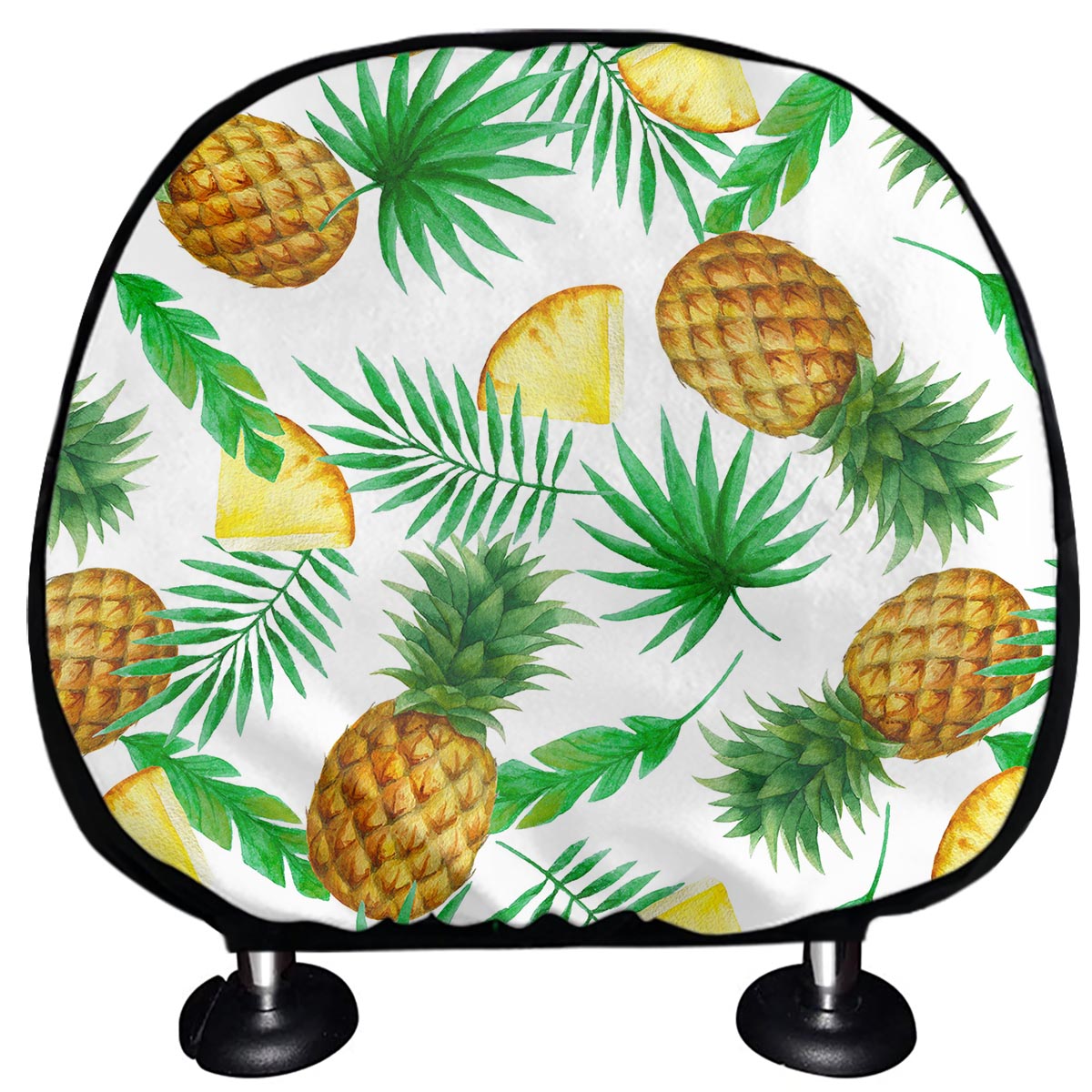 White Watercolor Pineapple Pattern Print Car Headrest Covers