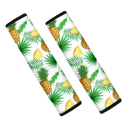 White Watercolor Pineapple Pattern Print Car Seat Belt Covers