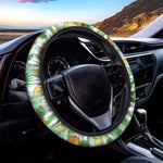 White Watercolor Pineapple Pattern Print Car Steering Wheel Cover