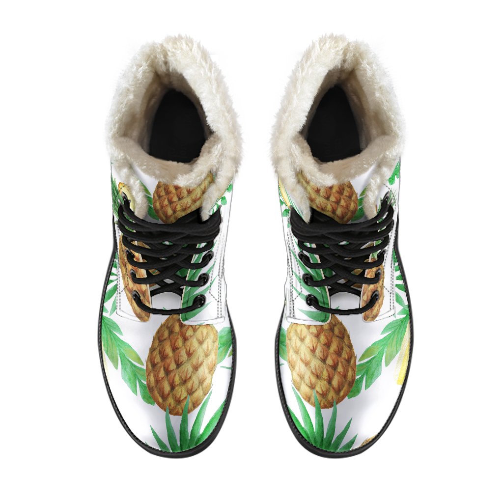 White Watercolor Pineapple Pattern Print Comfy Boots GearFrost
