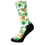 White Watercolor Pineapple Pattern Print Crew Socks