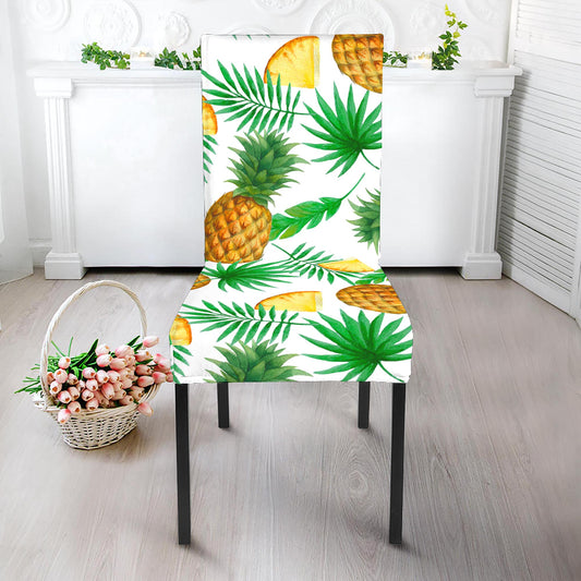 White Watercolor Pineapple Pattern Print Dining Chair Slipcover