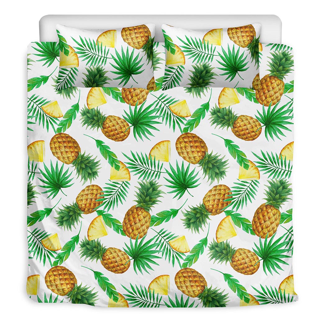 White Watercolor Pineapple Pattern Print Duvet Cover Bedding Set