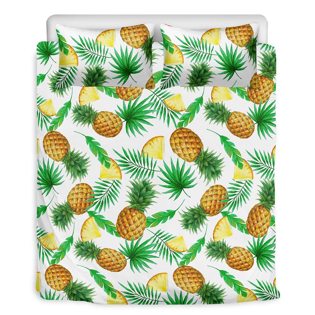 White Watercolor Pineapple Pattern Print Duvet Cover Bedding Set