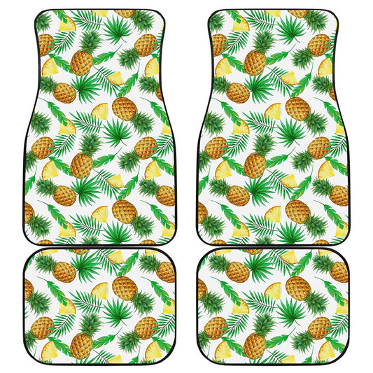 White Watercolor Pineapple Pattern Print Front and Back Car Floor Mats