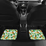 White Watercolor Pineapple Pattern Print Front and Back Car Floor Mats