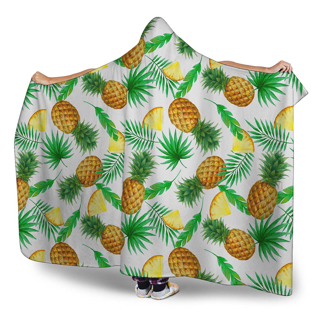 White Watercolor Pineapple Pattern Print Hooded Blanket