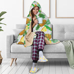 White Watercolor Pineapple Pattern Print Hooded Blanket