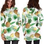 White Watercolor Pineapple Pattern Print Hoodie Dress GearFrost