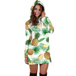 White Watercolor Pineapple Pattern Print Hoodie Dress GearFrost