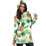 White Watercolor Pineapple Pattern Print Hoodie Dress GearFrost