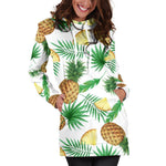 White Watercolor Pineapple Pattern Print Hoodie Dress GearFrost