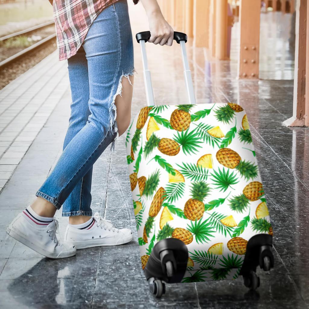 White Watercolor Pineapple Pattern Print Luggage Cover GearFrost