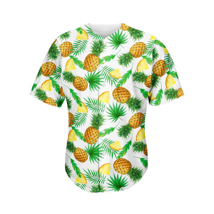 White Watercolor Pineapple Pattern Print Men's Baseball Jersey