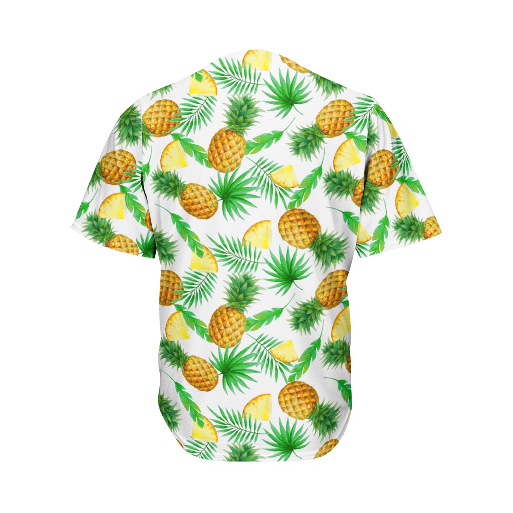 White Watercolor Pineapple Pattern Print Men's Baseball Jersey