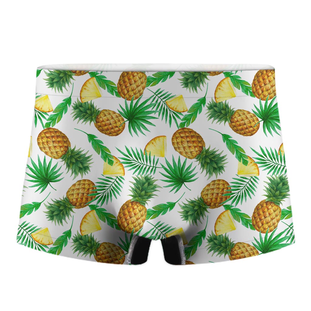 White Watercolor Pineapple Pattern Print Men's Boxer Briefs
