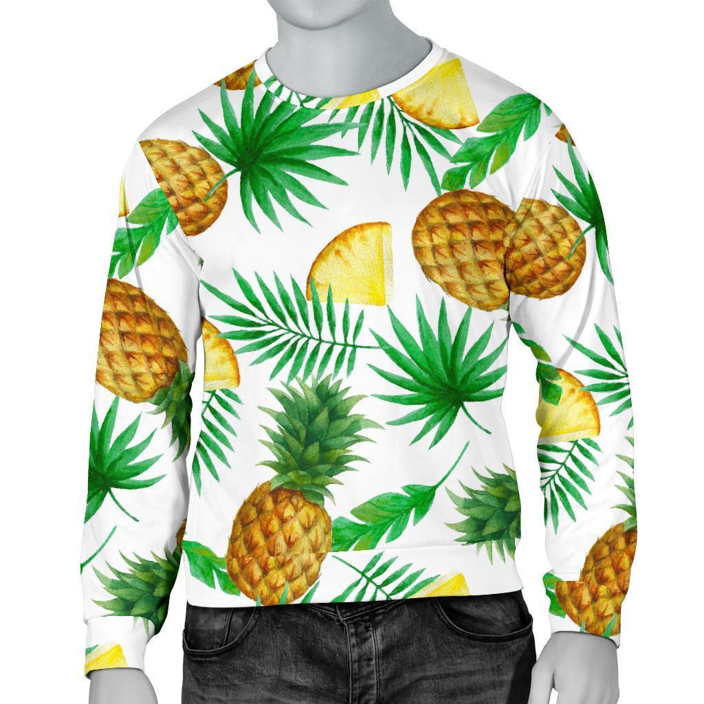 White Watercolor Pineapple Pattern Print Men's Crewneck Sweatshirt GearFrost