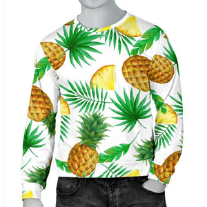 White Watercolor Pineapple Pattern Print Men's Crewneck Sweatshirt GearFrost