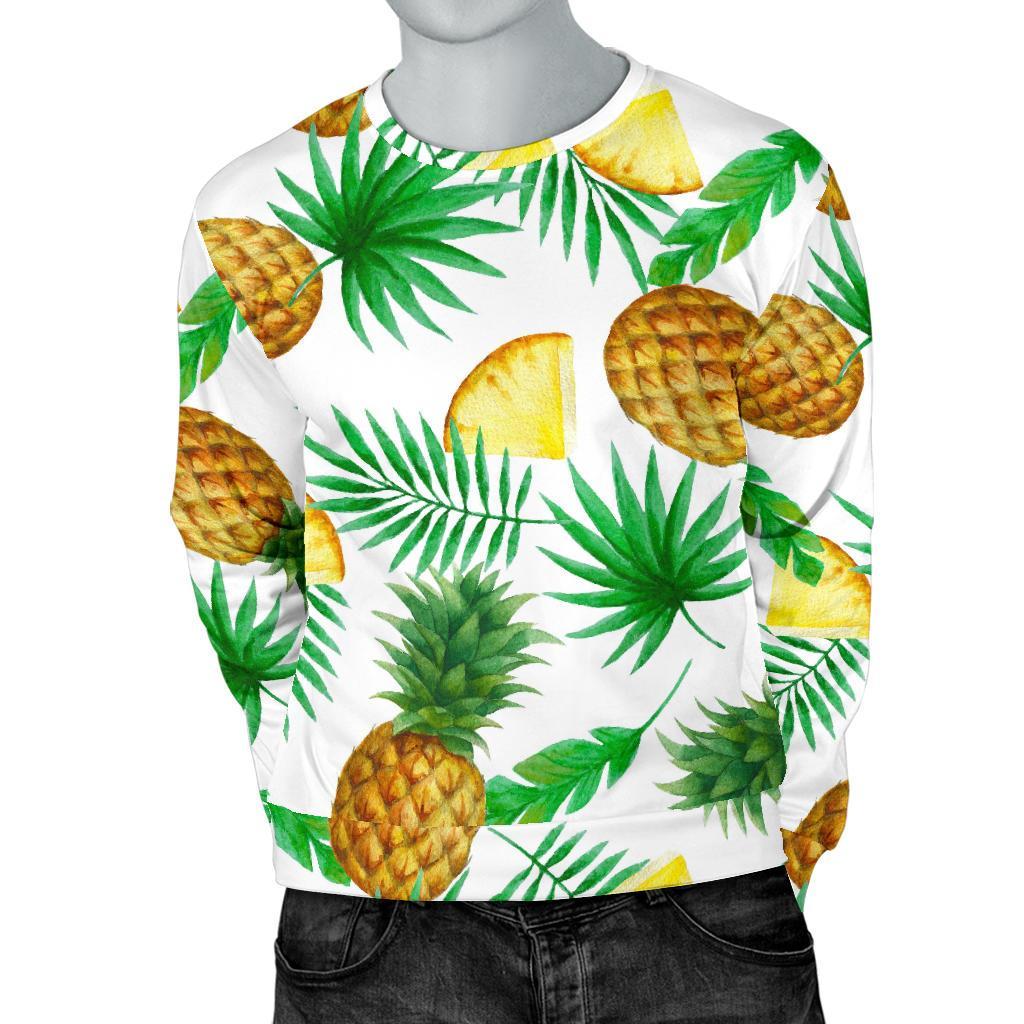 White Watercolor Pineapple Pattern Print Men's Crewneck Sweatshirt GearFrost